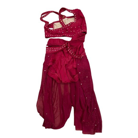 Double Platinum Dance Costume Red Set Girls, Custom Bedazzled Like New Condition - Picture 2 of 8